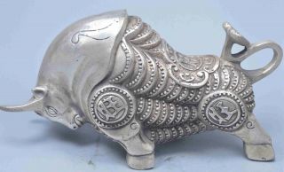 Ancient Collectable Old Miao Silver Carve Wealthy Rhinoceros Exorcism Old Statue
