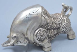 Ancient Collectable Old Miao Silver Carve Wealthy Rhinoceros Exorcism Old Statue 2