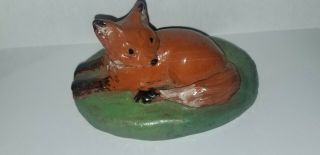 Vintage Redware Pottery Painted Fox Figurine