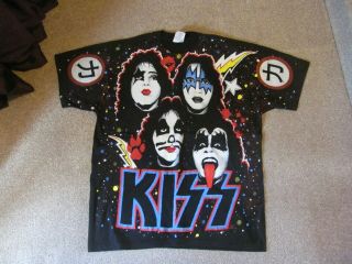 Kiss Vintage All Over Print T - Shirt 1992 Chikara Dynasty Japan Gene Ace Paul