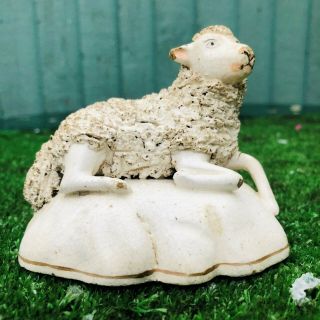 Mid 19th C.  Staffordshire Recumbent Sheep With Applied Chipped Decoration C1840s