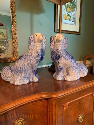 Staffordshire Vintage Blue Rare Ceramic Dogs