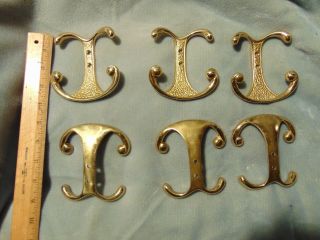 Set Of 6 Solid Brass Double Hook Ornate Hall Tree Coat Hat Hanger
