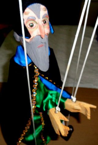 Marionette 19 " Hand Carved Wooden Wood Figure Old Man Wizard Hand Painted