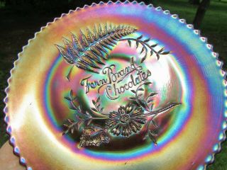 Northwood Fern Brand Chocolates Antique Carnival Art Glass Flat Plate Purple