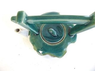 Antique Japanese Awaji glazed Pottery Arts & Crafts Green teapot w handle 2