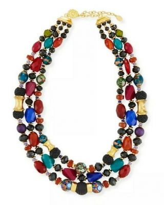 Jose and Maria Barrera Gold plated three strands Necklace agate cloisonne 2
