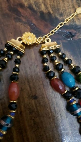 Jose and Maria Barrera Gold plated three strands Necklace agate cloisonne 5