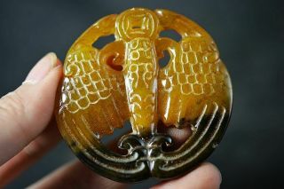 Delicate Chinese Natural Old Jade Harved Bat Amulet Pendant J20
