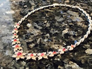 Signed BOGOFF Pink&Clear Rhinestone Flower Necklace Bracelet Earing Parure Set 11