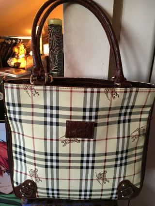 Burberrys London Blue Label Vintage Shopping Handbag Canvas Tote Classic Check