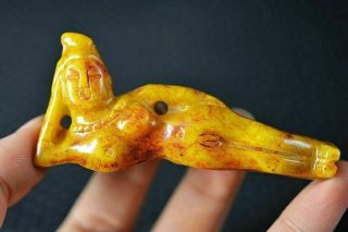 Chinese Old Jade Carved Sexy Women People Art Statue/pendant Y12