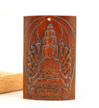 Old Tibet Yak Bone Carving 1000 Arms Avalokiteshvara Of Goddess Pendant Amulet