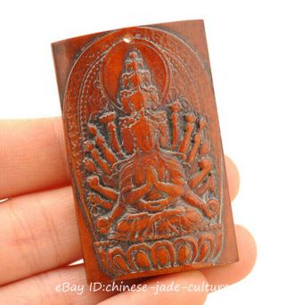 Old Tibet Yak Bone Carving 1000 Arms Avalokiteshvara of Goddess Pendant Amulet 4