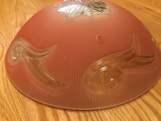 Vintage Art Deco Ceiling Light Shade Cover Glass 1930 - 40 ' s Pink with Clear Swirl 2