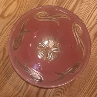 Vintage Art Deco Ceiling Light Shade Cover Glass 1930 - 40 ' s Pink with Clear Swirl 3