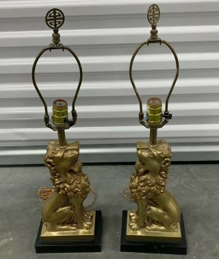 Vintage Hollywood Regency Brass Lion Lamps -