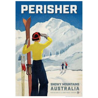 Perisher Vintage Skiing Poster Print,  Snowy Mountains,  Australia