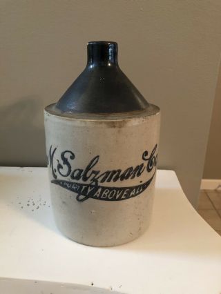 Antique M.  Salzman Co - Purity Above All - 1/2 Gallon Ceramic Whiskey Jug
