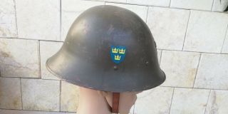 M21 Model 1921 SWEDEN SWEDISH ARMY HELMET WITH THREE CROWNS PRE WWII 2