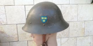 M21 Model 1921 SWEDEN SWEDISH ARMY HELMET WITH THREE CROWNS PRE WWII 6