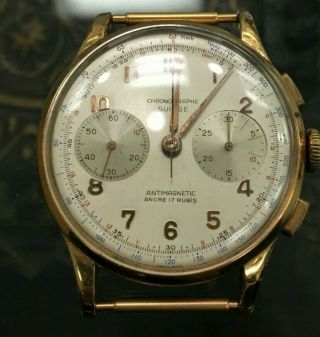 Vintage Chronograph Suisse Men ' s 18K Pink Rose Gold Chronograph Watch,  VENUS 188 2