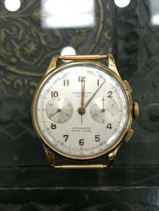 Vintage Chronograph Suisse Men ' s 18K Pink Rose Gold Chronograph Watch,  VENUS 188 3