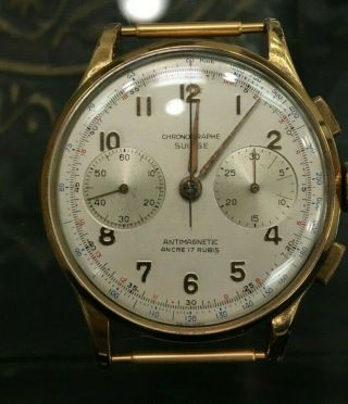 Vintage Chronograph Suisse Men ' s 18K Pink Rose Gold Chronograph Watch,  VENUS 188 4