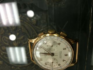 Vintage Chronograph Suisse Men ' s 18K Pink Rose Gold Chronograph Watch,  VENUS 188 9