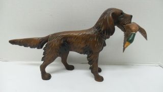 Vintage Carved Wood Hunting Dog With Duck