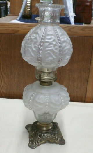 Rare Vintage Fostoria Oil Lamp - Frosted Clear Glass - 19 " Tall