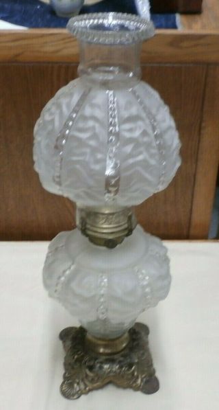 Rare Vintage Fostoria Oil Lamp - Frosted Clear Glass - 19 