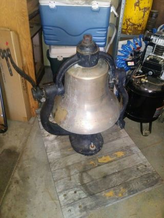 Antique Large Bronze Steam Locomotive Bell W Cast Iron Yoke