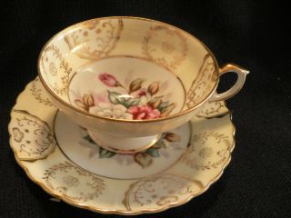 Made In Japan Shafford Hand Paint Cup And Saucer Yellow With Floral On Inside
