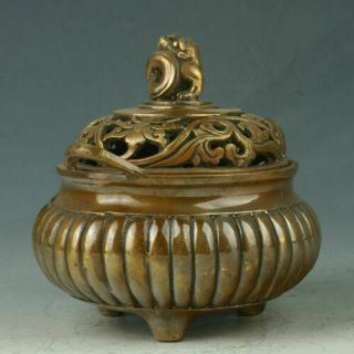 China Exquisite Brass Incense Burner Carved Dragon Head Rt1073