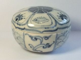 Chinese Blue & White Hoi An Ming Type Vietnam Wax Seal Paste Box Pot & Lid