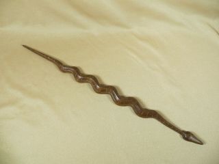 Vintage Hand Carved Wooden Folk Art Snake With Inlaid Black Eyes 17 7/8 " Long