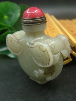 Chinese Antique Celadon Nephrite Hetian - Jade Statue Elephant snuff bottle 2