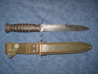 Us Ww2 Blade Marked R.  C.  M3 Fighting Knife With Correct Short Loop Scabbard