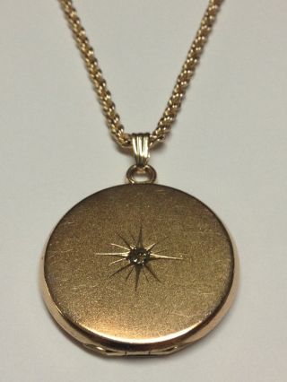 Antique Diamond 14k Gold Round Locket Pendant Necklace,  14k Chain 22.  5 Inches