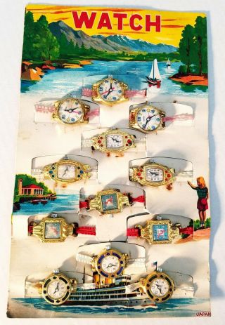 Vintage 12 Toy Watches Nos Store Display Made In Japan