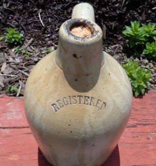 Antique 1 Gallon Stoneware Moonshine Whiskey Jug Crock " Registered " Unbranded