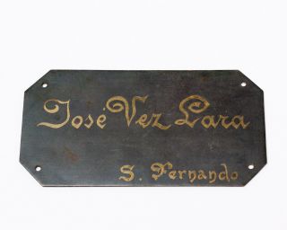 Antique Brass House Street Mini Plaque Sign Spanish " Jose Vez Lara S.  Fernando "