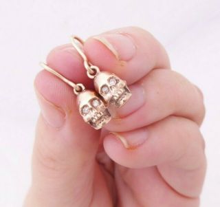 9ct Rose Gold Memento Mori Diamond Eyed Skull Earrings,  9k 375