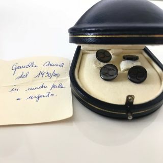 CHANEL Vintage Cufflinks in Black Mother of Pearl 2