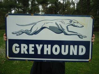 Vintage 1959 Double - Sided Greyhound Porcelain Bus Advertising Sign
