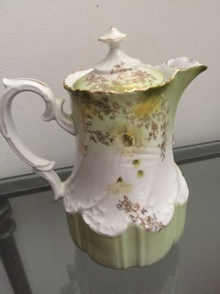 Vintage porcelain small teapot handpainted gold trim no mark - unusual 2