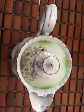 Vintage porcelain small teapot handpainted gold trim no mark - unusual 3