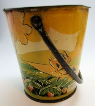 Old French " Pomme Aux Fraises Pur Sucre " Tortoise & Hare Candy Pail Container