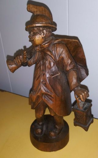 Vintage Hand Carved German Black Forest Wood Town Crier Figurine 9 In